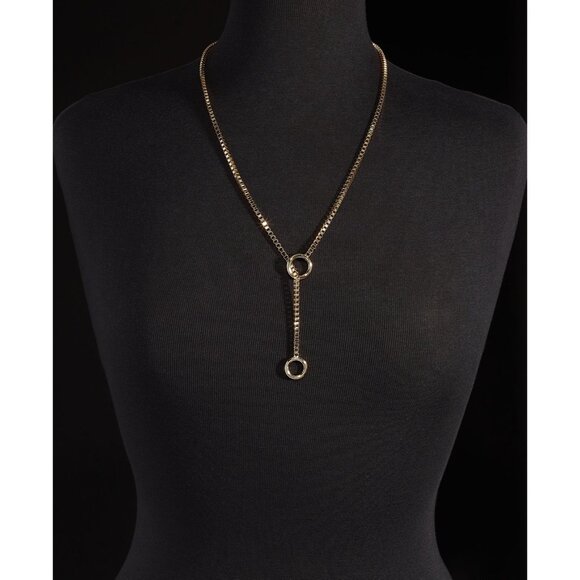 On 34th Gold-Tone Loop & Box Chain 25" Lariat Necklace NWT - Picture 2 of 2